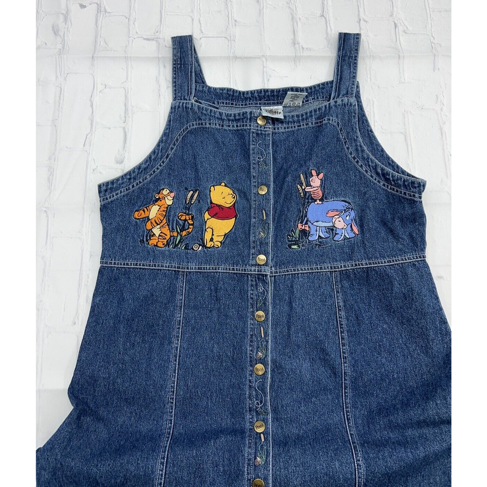 Vintage Adult Size Large Disney Winnie The Pooh Piglet Eeyore Tigger Denim Dress